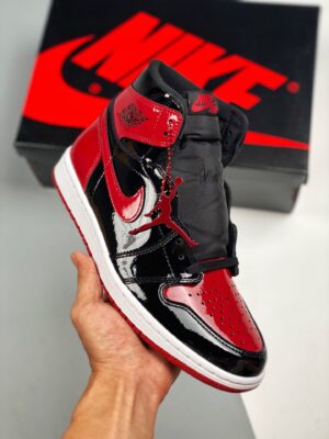 AJ Jordan 1 High OG Bred Patent Black/White-Varsity Red 555088-063