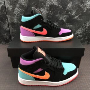 AJ Jordan 1 Mid Multi-Color Black/Total Orange 554725-083