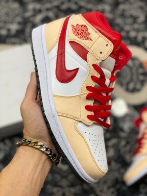 AJ Jordan 1 Mid White Beige Red 554725-201