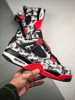 AJ Jordan 4 'Tattoo' Black/Fire Red-Black-White BQ0897-006
